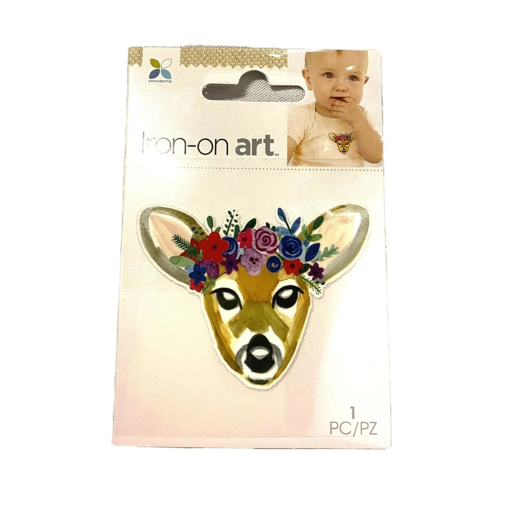 1 count iron on deer heart floral patch